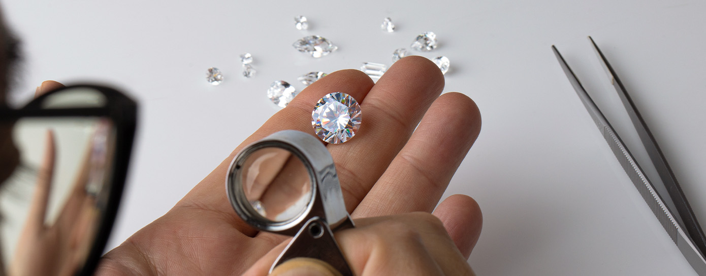 A Moissanite stone being examined A Moissanite stone being examined