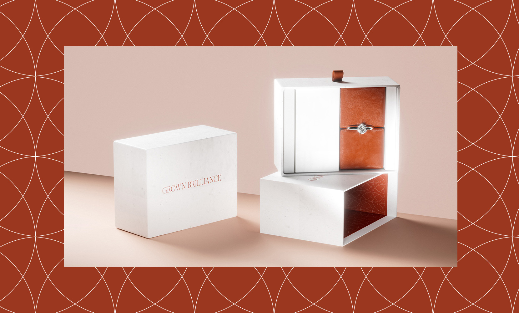 Image of Grown Brilliance's jewellery boxes with the brand's pattern as an outline
