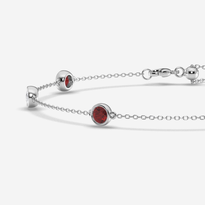 4 mm Round Cut Created Ruby and 3/4 ctw Round Lab Grown Diamond Anklet