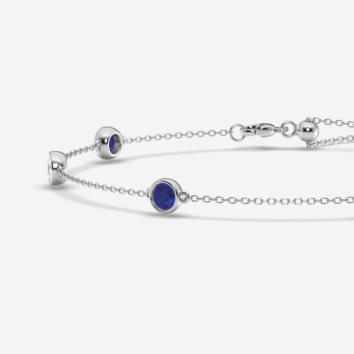 Additional Image 1 for  4 mm Round Cut Created Sapphire and 3/4 ctw Round Lab Grown Diamond Anklet