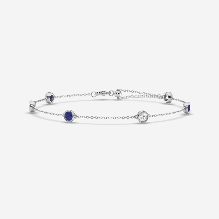 4 mm Round Cut Created Sapphire and 3/4 ctw Round Lab Grown Diamond Anklet