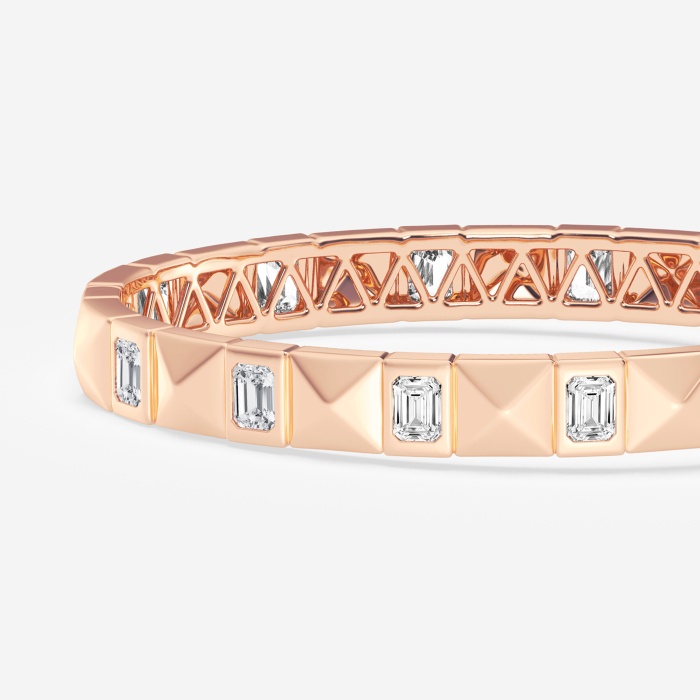 3 7/8 ctw Emerald Lab Grown Diamond  Bangle Bracelet 6 Inches - 18K Rose Gold Plated Vermeil
