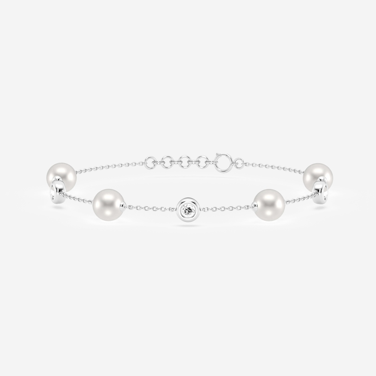 6.5 - 7.0 mm Cultured Freshwater Pearl and 1/2 ctw Lab Grown Diamond Alternating Adjustable Chain Bracelet - 7-8 Inches