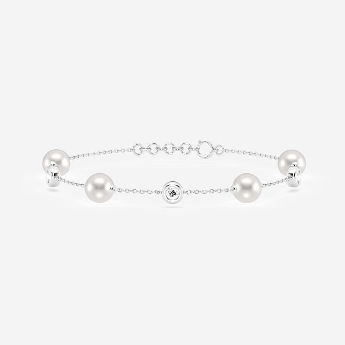 6.5 - 7.0 mm Cultured Freshwater Pearl and 1/2 ctw Lab Grown Diamond Alternating Adjustable Chain Bracelet - 7-8 Inches