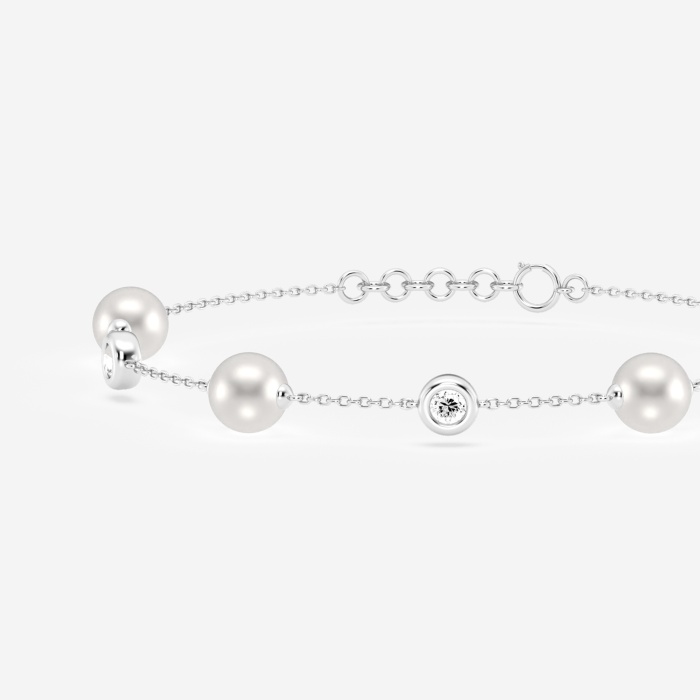 6.5 - 7.0 mm Cultured Freshwater Pearl and 1/2 ctw Lab Grown Diamond Alternating Adjustable Chain Bracelet - 7-8 Inches