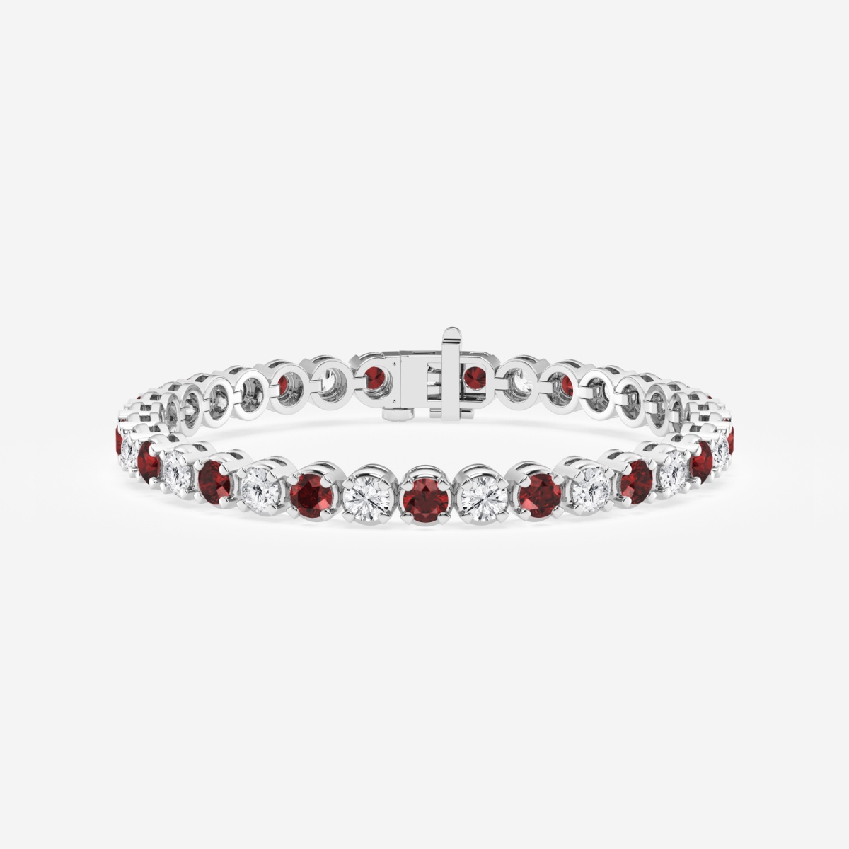 4.2 mm Round Created Ruby and 4 3/4 ctw Round Lab Grown Diamond Four-Prong Tennis Bracelet - 7 Inches