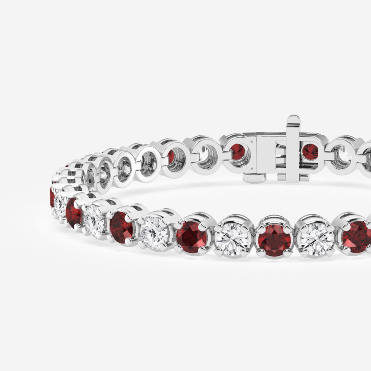 Additional Image 1 for  4.2 mm Round Created Ruby and 4 3/4 ctw Round Lab Grown Diamond Four-Prong Tennis Bracelet - 7 Inches