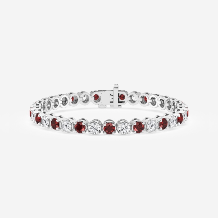 4.2 mm Round Created Ruby and 4 3/4 ctw Round Lab Grown Diamond Four-Prong Tennis Bracelet - 7 Inches
