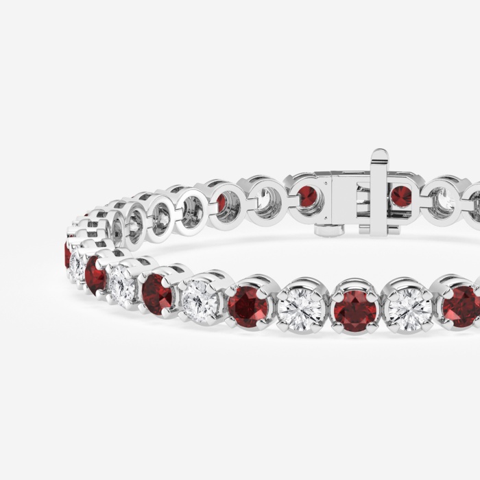 4.2 mm Round Created Ruby and 4 3/4 ctw Round Lab Grown Diamond Four-Prong Tennis Bracelet - 7 Inches