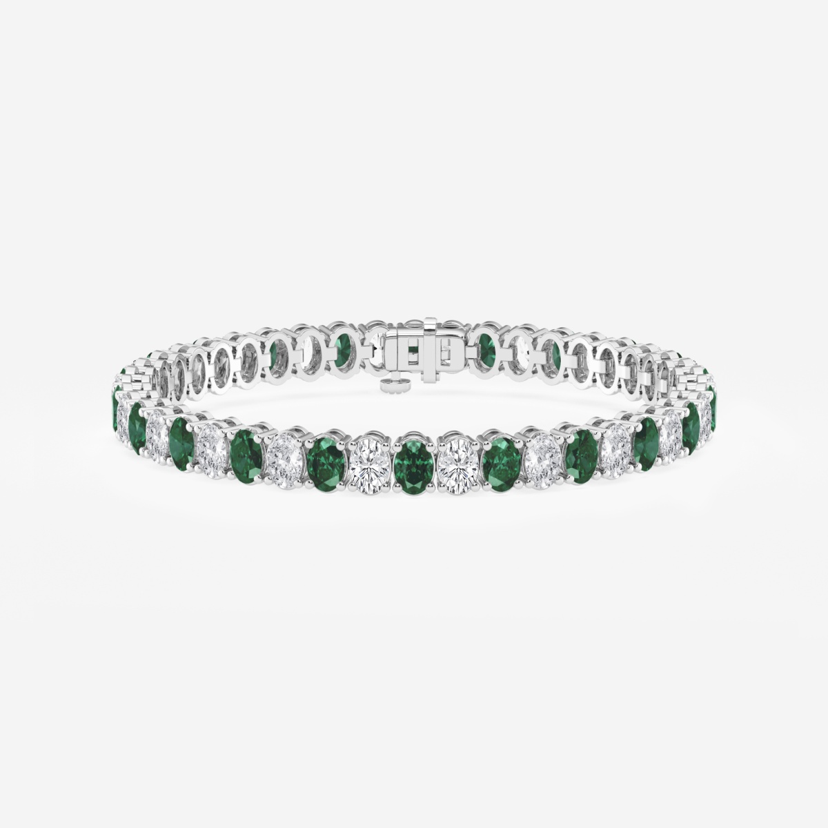 5.1x3.6 mm Oval Created Emerald and 6 ctw Oval Lab Grown Diamond Four-Prong Tennis Bracelet - 7 Inches