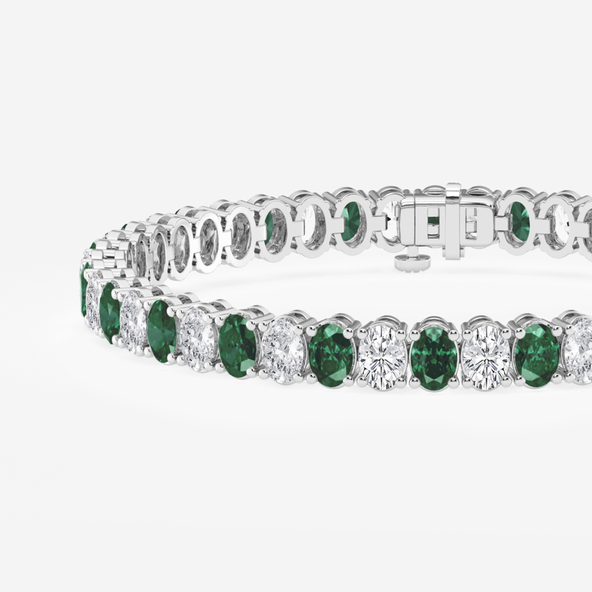 Additional Image 1 for  5.1x3.6 mm Oval Created Emerald and 6 ctw Oval Lab Grown Diamond Four-Prong Tennis Bracelet - 7 Inches
