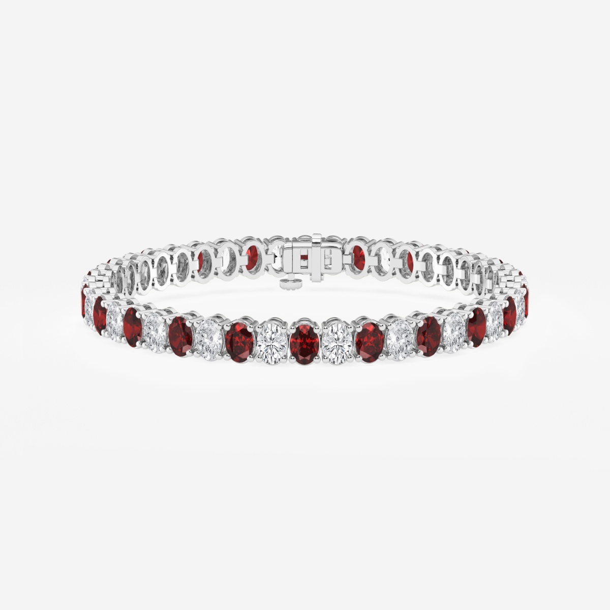 5.1x3.6 mm Oval Created Ruby and 6 ctw Oval Lab Grown Diamond Four-Prong Tennis Bracelet - 7 Inches