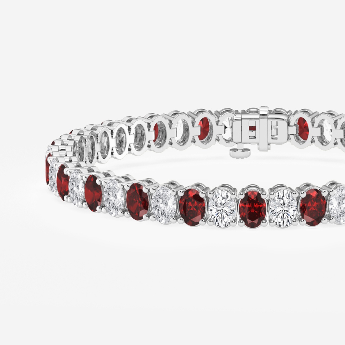 Additional Image 1 for  5.1x3.6 mm Oval Created Ruby and 6 ctw Oval Lab Grown Diamond Four-Prong Tennis Bracelet - 7 Inches