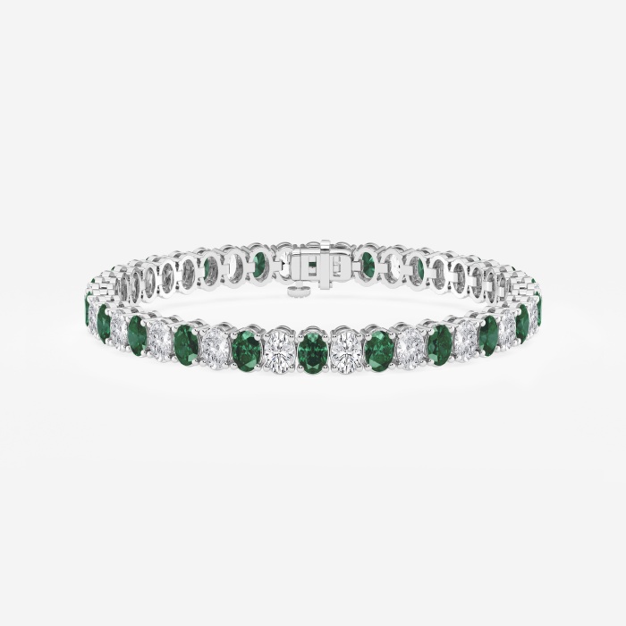 5.1x3.6 mm Oval Created Emerald and 6 ctw Oval Lab Grown Diamond Four-Prong Tennis Bracelet - 7 Inches