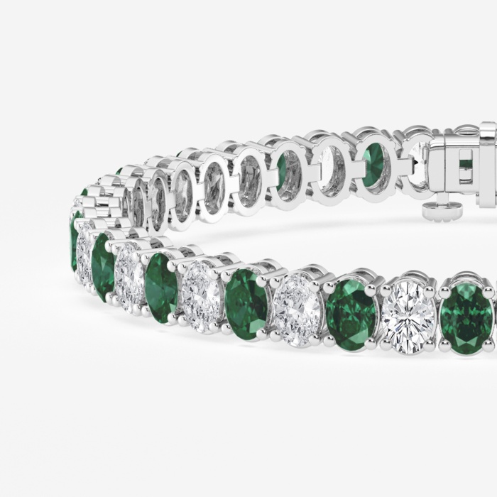 5.1x3.6 mm Oval Created Emerald and 6 ctw Oval Lab Grown Diamond Four-Prong Tennis Bracelet - 7 Inches