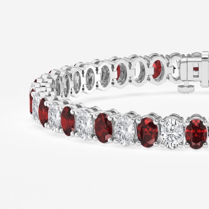 5.1x3.6 mm Oval Created Ruby and 6 ctw Oval Lab Grown Diamond Four-Prong Tennis Bracelet - 7 Inches