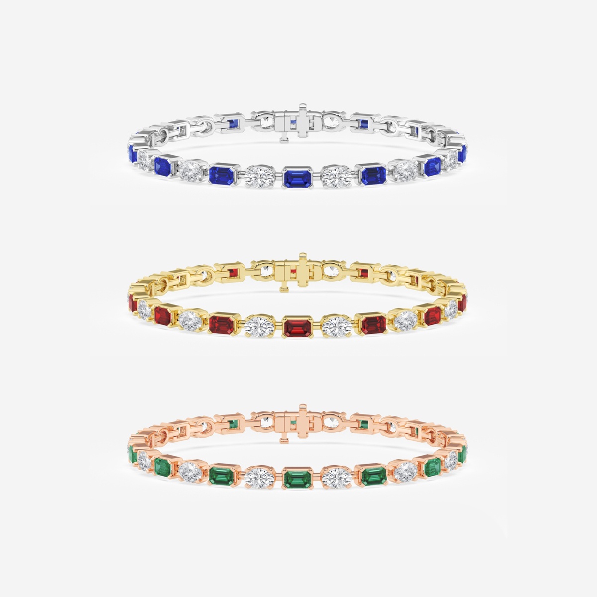 Additional Image 2 for  4.4x3.0 mm Emerald Cut Created Ruby and 3 2/5 ctw Oval Lab Grown Diamond Alternating Fashion Bracelet - 7 Inches