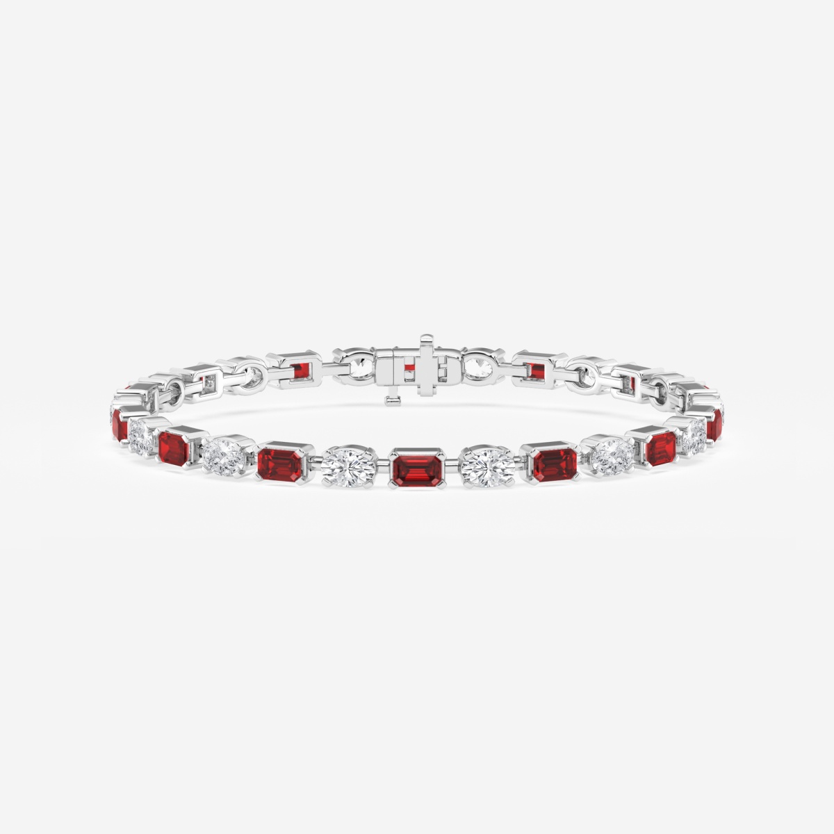 4.4x3.0 mm Emerald Cut Created Ruby and 3 2/5 ctw Oval Lab Grown Diamond Alternating Fashion Bracelet - 7 Inches