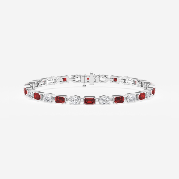 4.4x3.0 mm Emerald Cut Created Ruby and 3 2/5 ctw Oval Lab Grown Diamond Alternating Fashion Bracelet - 7 Inches