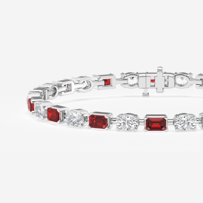 4.4x3.0 mm Emerald Cut Created Ruby and 3 2/5 ctw Oval Lab Grown Diamond Alternating Fashion Bracelet - 7 Inches