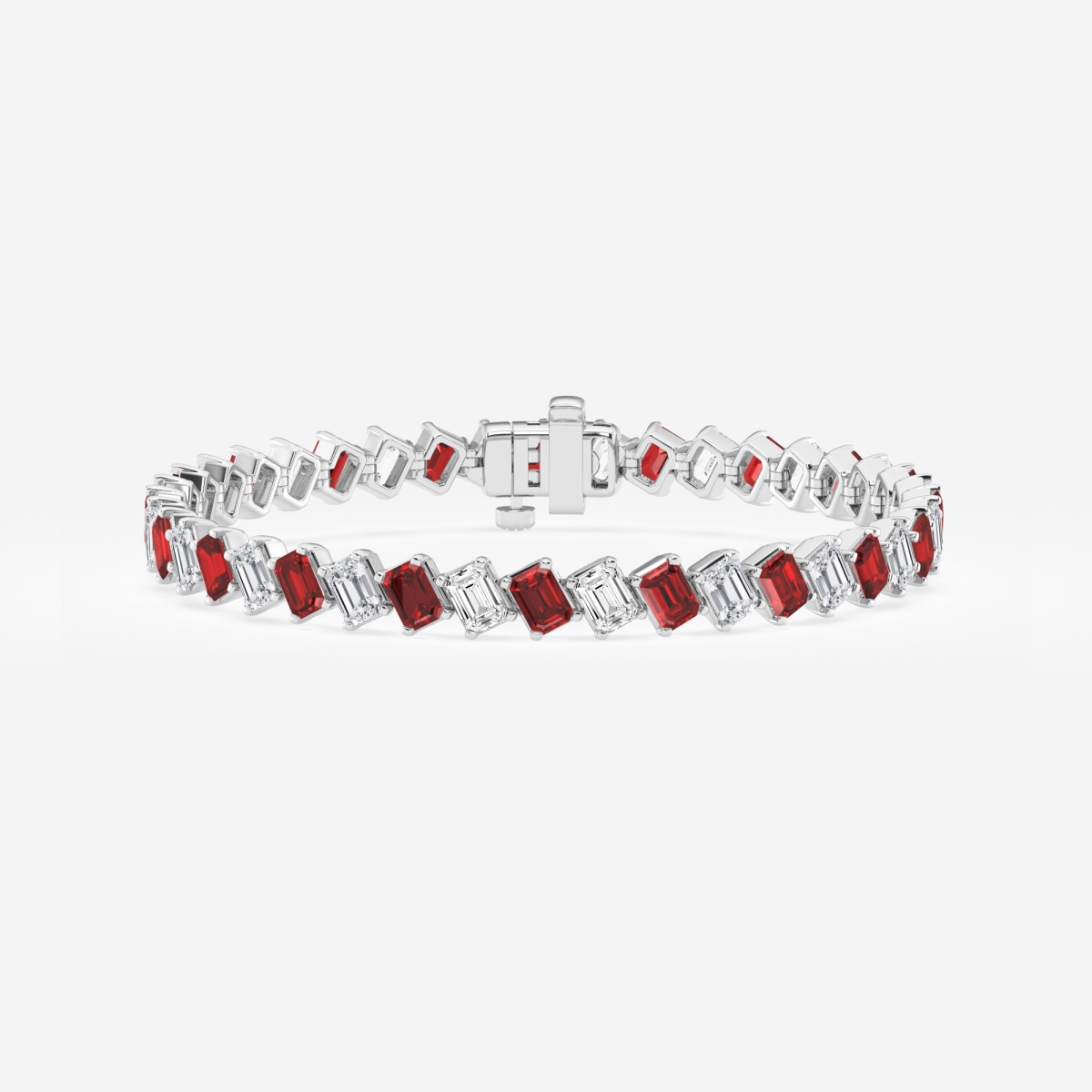 4.7x3.3 mm Emerald Cut Created Ruby and 7 1/4 ctw Emerald Lab Grown Diamond Diagonal Tennis Bracelet - 7 Inches