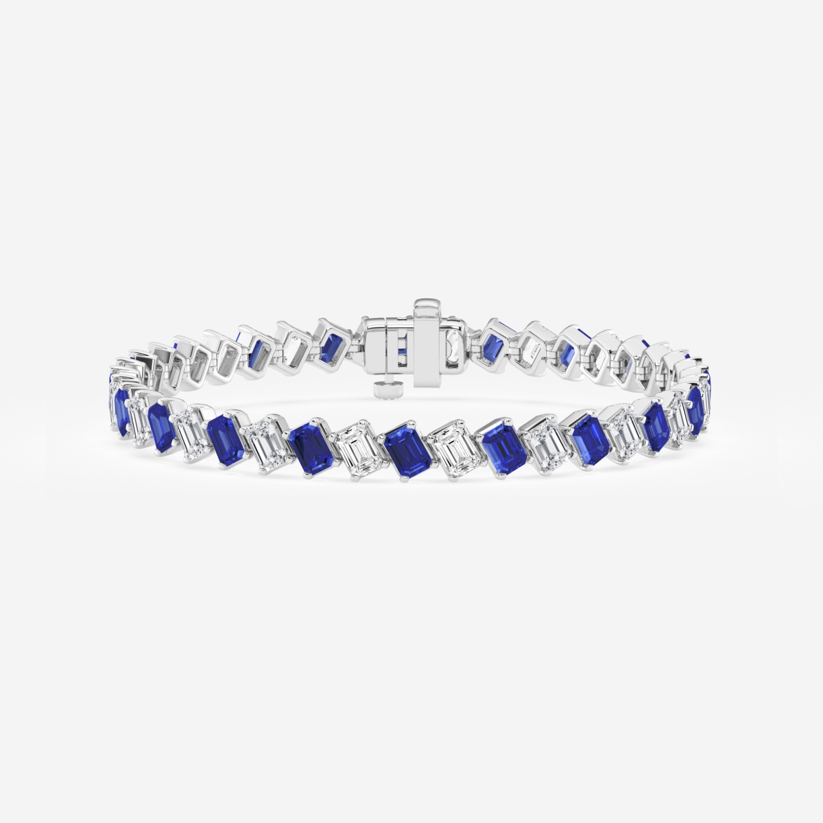 4.7x3.3 mm Emerald Cut Created Sapphire and 7 1/4 ctw Emerald Lab Grown Diamond Diagonal Tennis Bracelet - 7 Inches