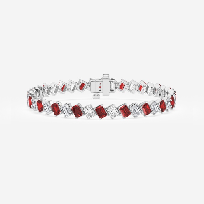 4.7x3.3 mm Emerald Cut Created Ruby and 7 1/4 ctw Emerald Lab Grown Diamond Diagonal Tennis Bracelet - 7 Inches