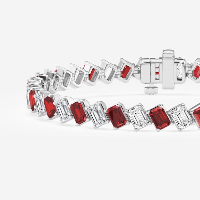 4.7x3.3 mm Emerald Cut Created Ruby and 7 1/4 ctw Emerald Lab Grown Diamond Diagonal Tennis Bracelet - 7 Inches