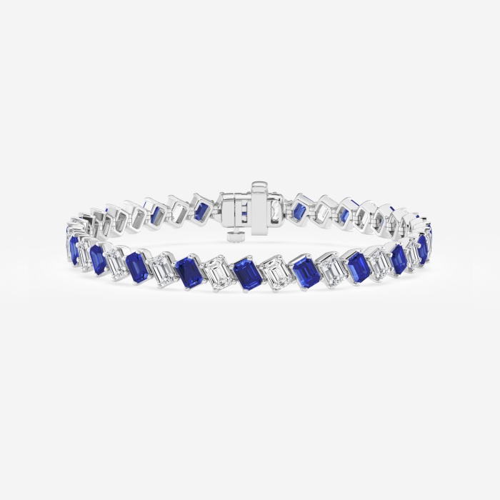 4.7x3.3 mm Emerald Cut Created Sapphire and 7 1/4 ctw Emerald Lab Grown Diamond Diagonal Tennis Bracelet - 7 Inches