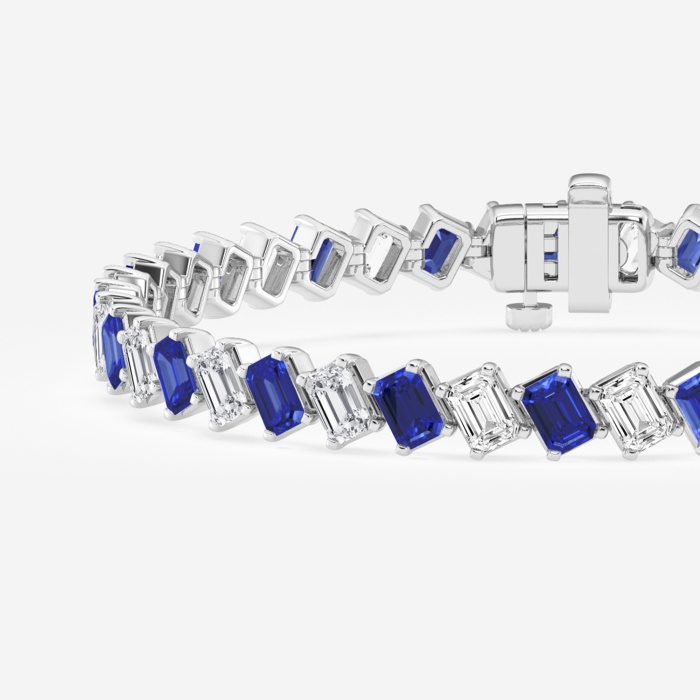 4.7x3.3 mm Emerald Cut Created Sapphire and 7 1/4 ctw Emerald Lab Grown Diamond Diagonal Tennis Bracelet - 7 Inches