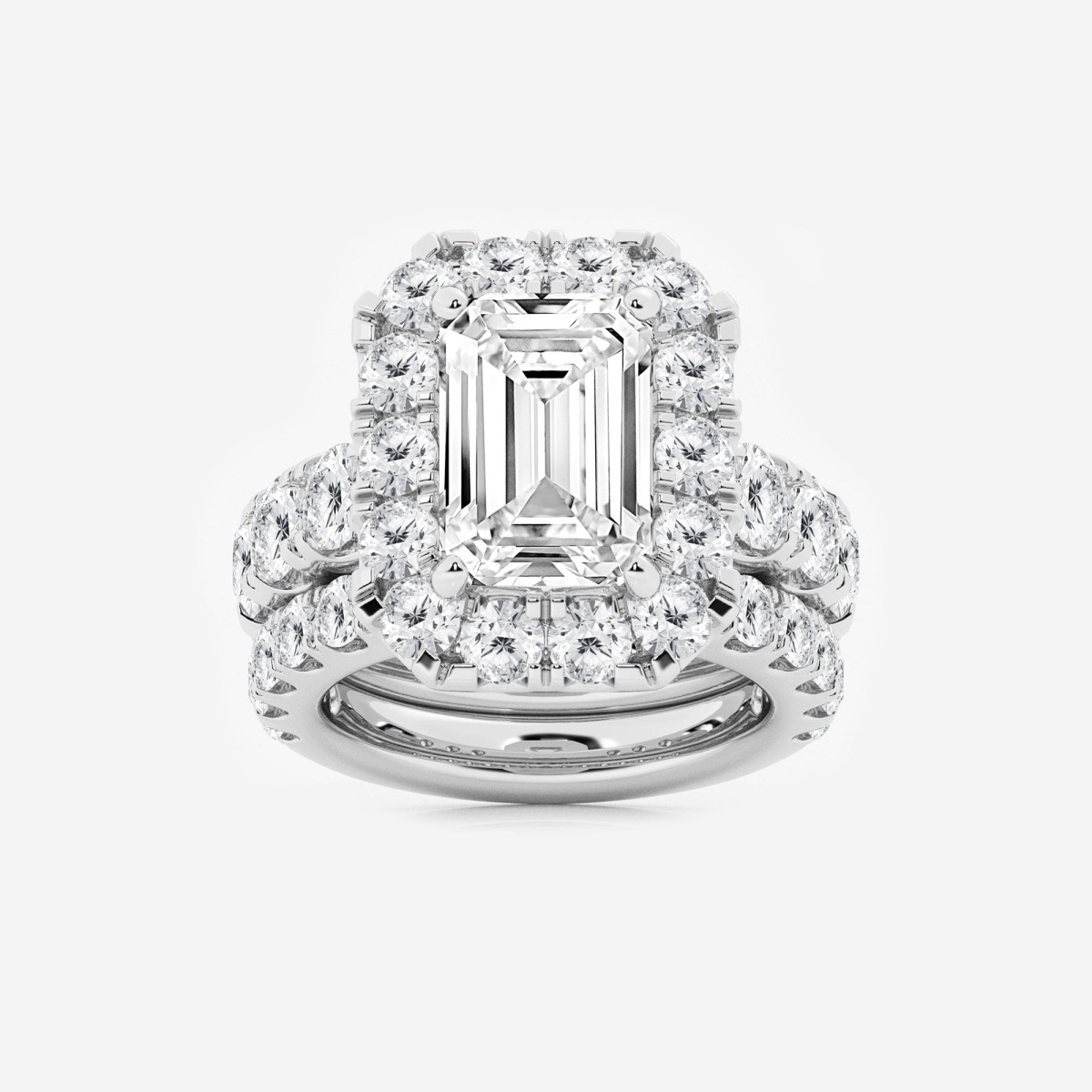 10 ctw Emerald Lab Grown Diamond Halo Bridal Set