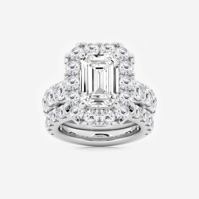 10 ctw Emerald Lab Grown Diamond Halo Bridal Set
