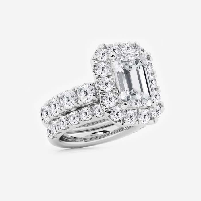 10 ctw Emerald Lab Grown Diamond Halo Bridal Set