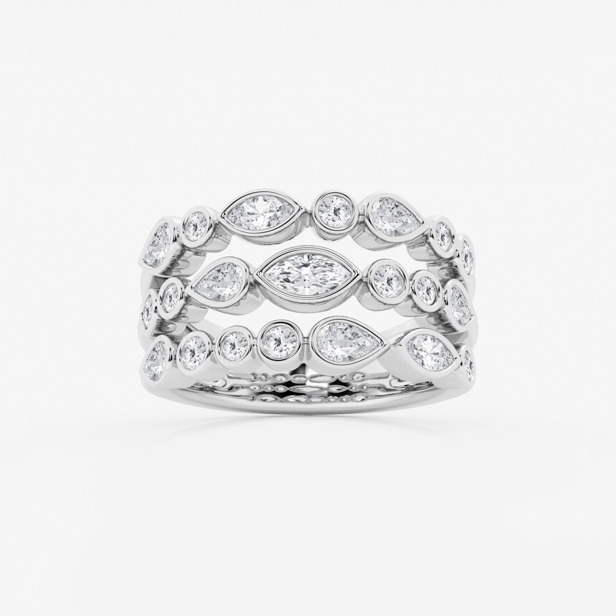 1 1/2 ctw Marquise, Pear and Round Lab Grown Diamond Three Row Bezel Fashion Band