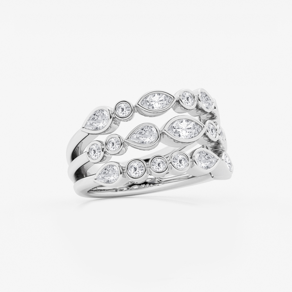 Additional Image 1 for  1 1/2 ctw Marquise, Pear and Round Lab Grown Diamond Three Row Bezel Fashion Band