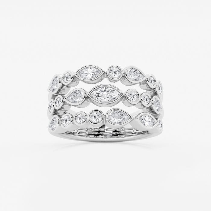 1 1/2 ctw Marquise, Pear and Round Lab Grown Diamond Three Row Bezel Fashion Band