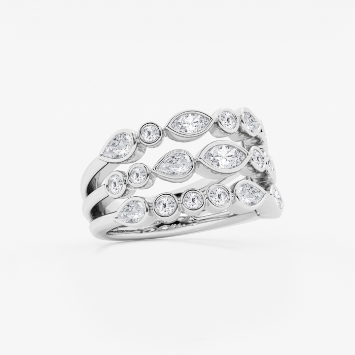 1 1/2 ctw Marquise, Pear and Round Lab Grown Diamond Three Row Bezel Fashion Band