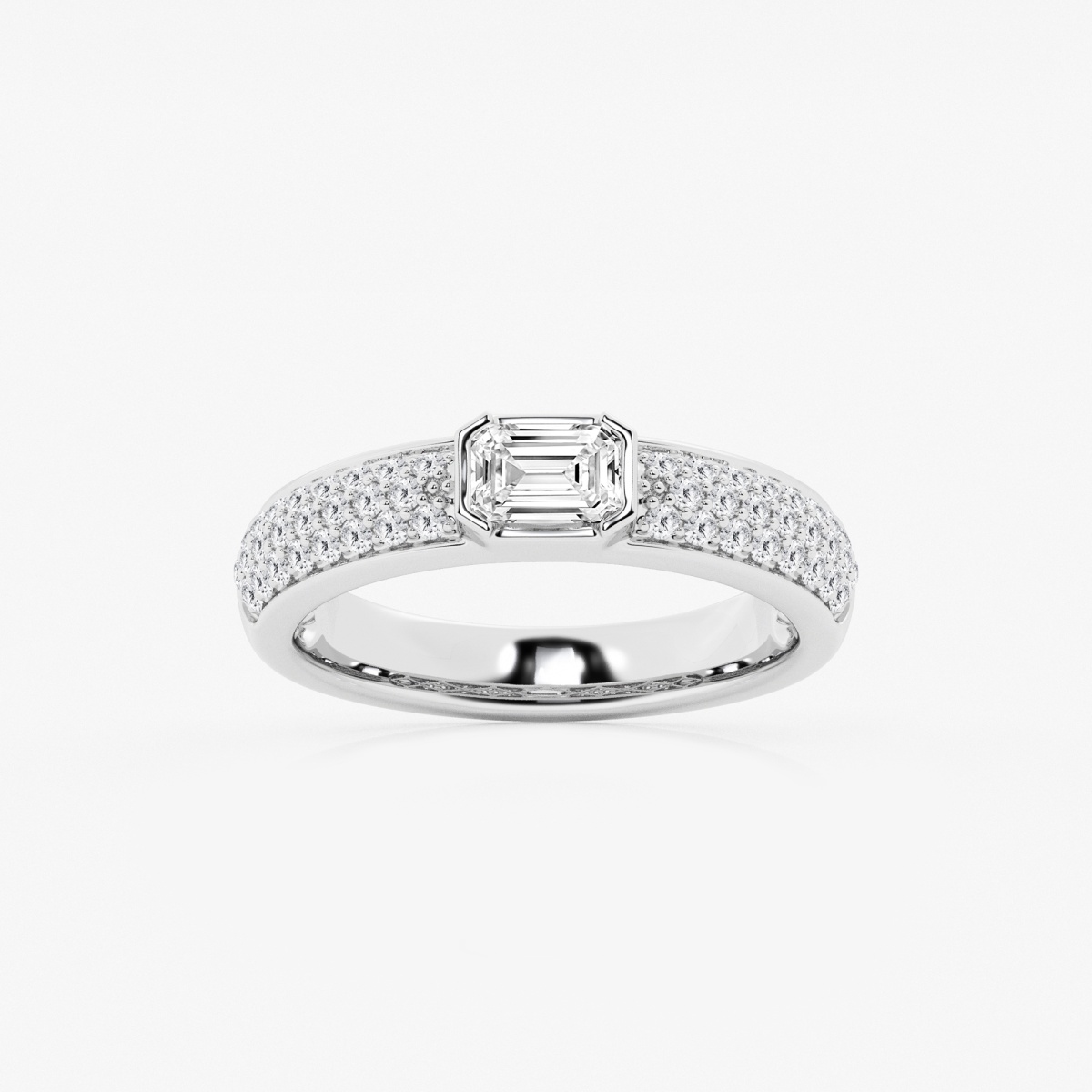 1 ctw Emerald Lab Grown Diamond Bezel Set Pave Fashion Band