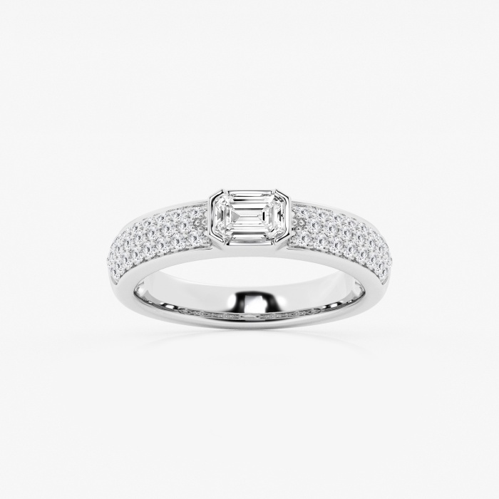 1 ctw Emerald Lab Grown Diamond Bezel Set Pave Fashion Band