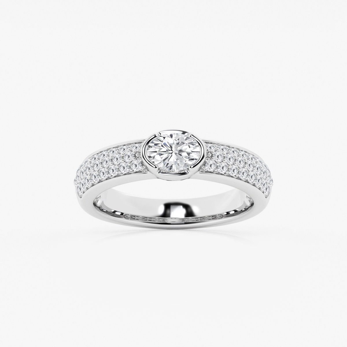 1 ctw Oval Lab Grown Diamond Bezel Set Pave Fashion Band