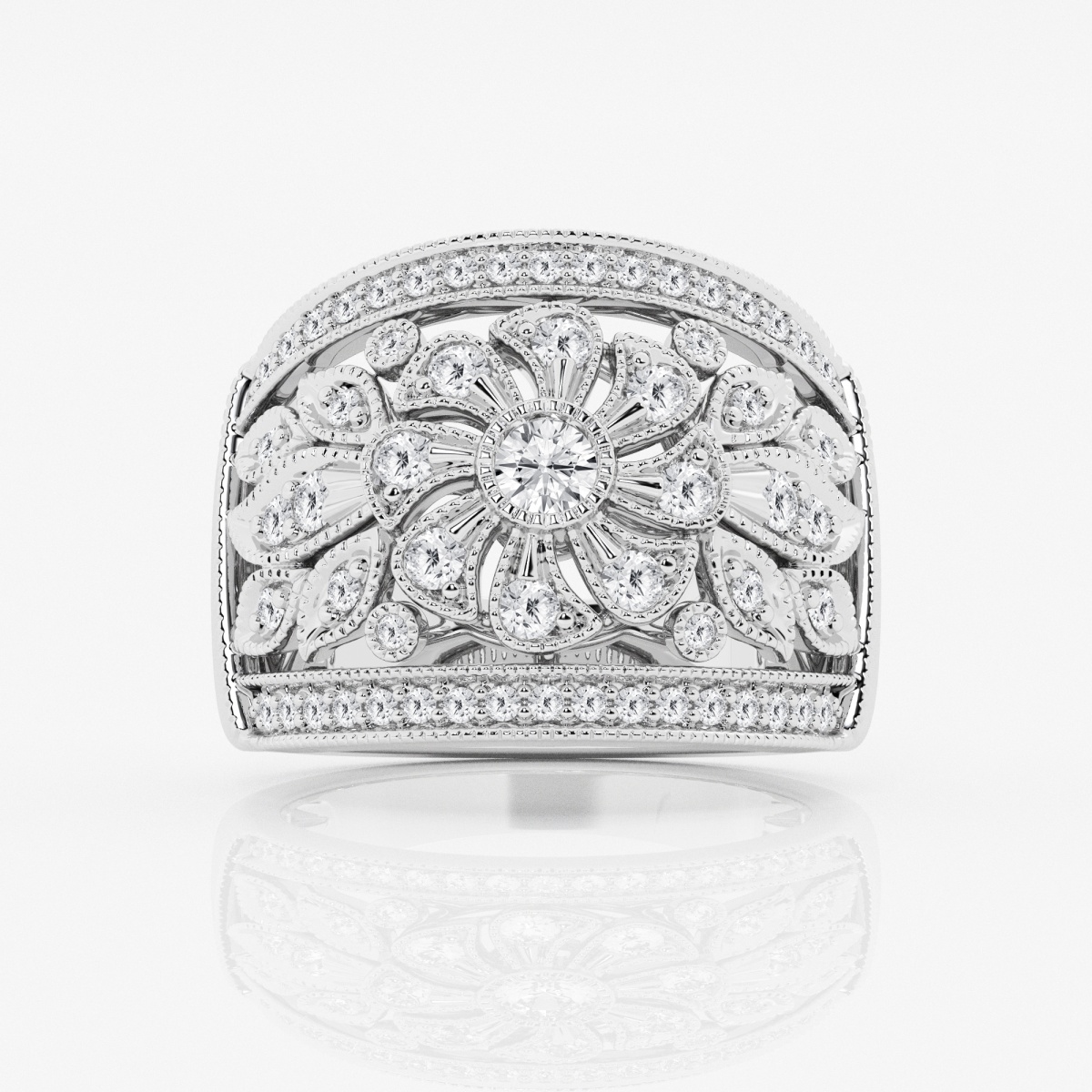 1 ctw Round Lab Grown Diamond Art Deco Wide Fashion Band