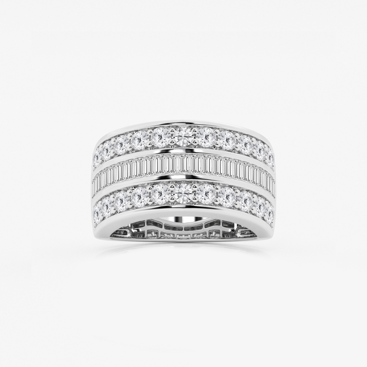 2 ctw Baguette and Round Lab Grown Diamond Three Row Fashion Band