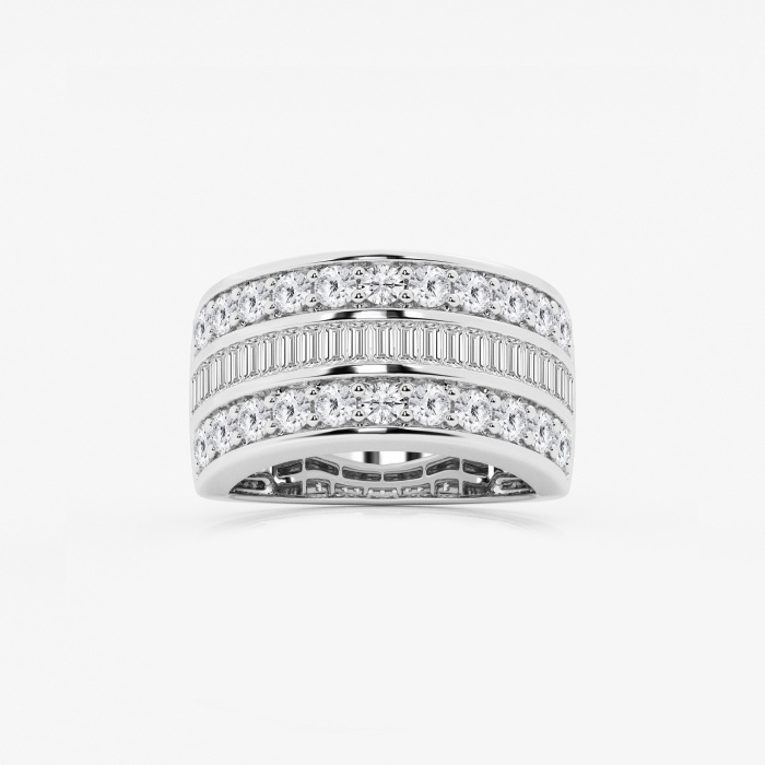 2 ctw Baguette and Round Lab Grown Diamond Three Row Fashion Band