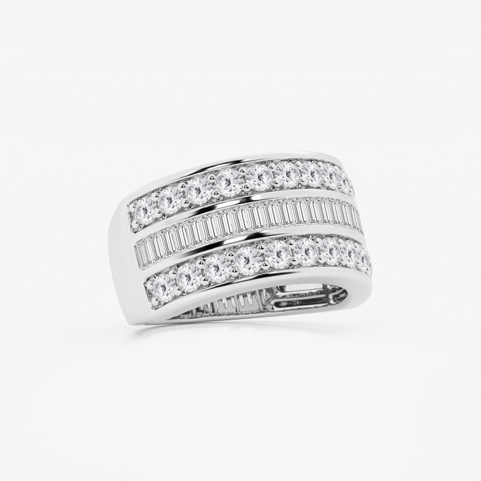 2 ctw Baguette and Round Lab Grown Diamond Three Row Fashion Band