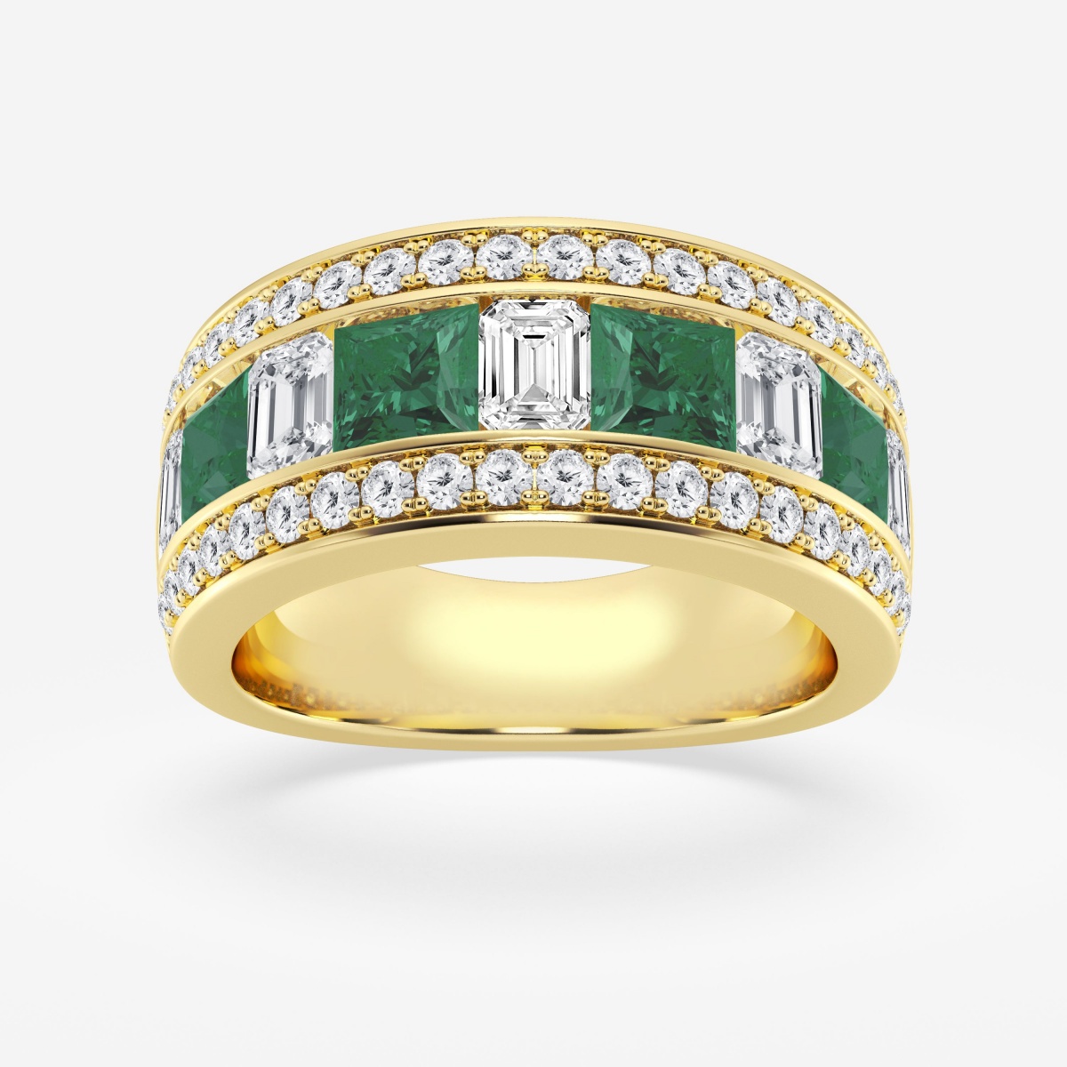 4.90mm & 5.10mm Princess Cut Created Emerald and Emerald & Round Lab Grown Diamond Fashion Band