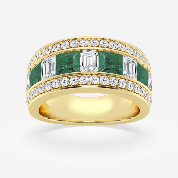 4.90mm & 5.10mm Princess Cut Created Emerald and Emerald & Round Lab Grown Diamond Fashion Band