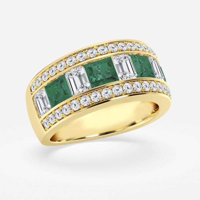 4.90mm & 5.10mm Princess Cut Created Emerald and Emerald & Round Lab Grown Diamond Fashion Band