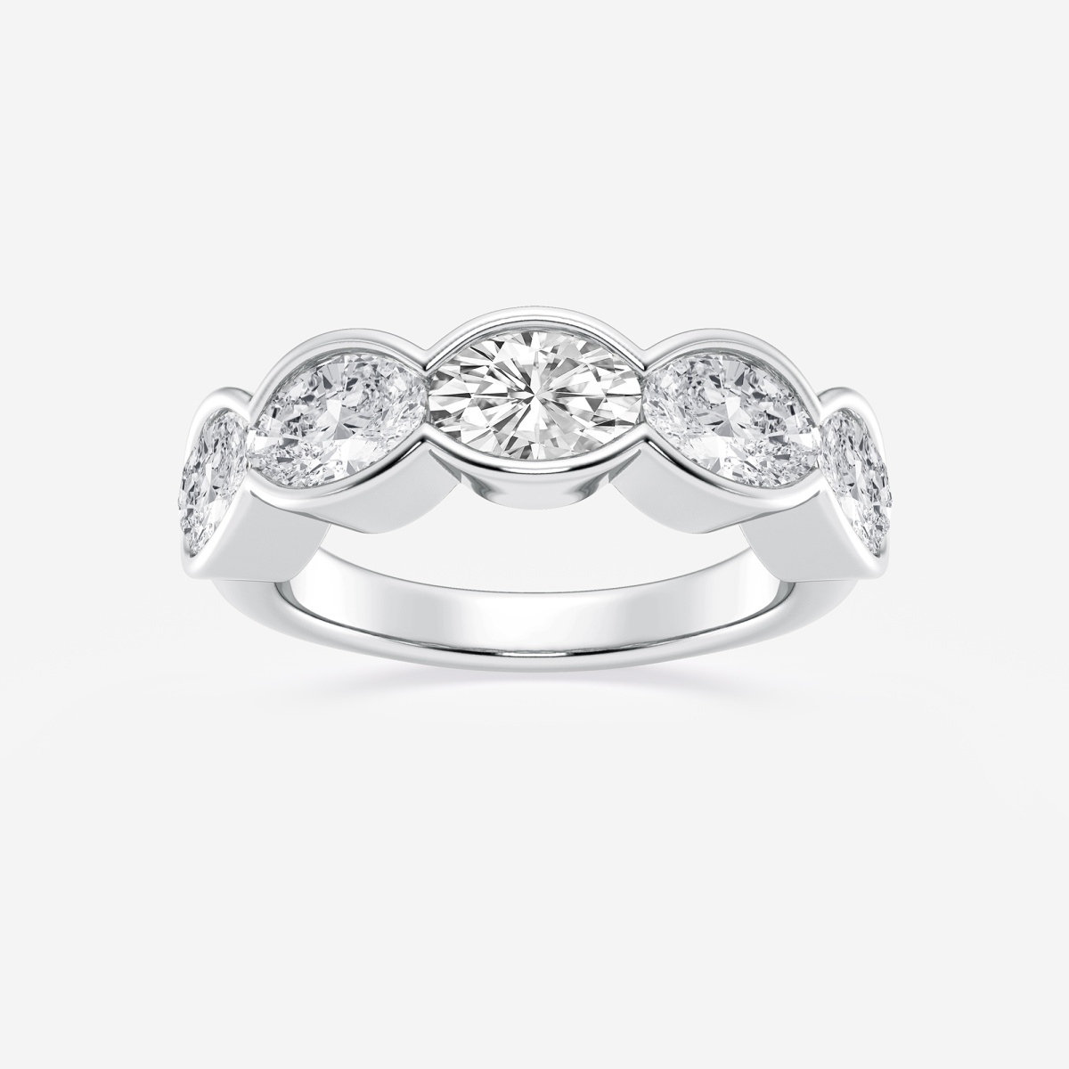 3 ctw Oval Lab Grown Diamond Half Bezel Five Stone Anniversary Band
