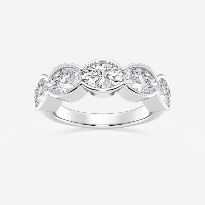 3 ctw Oval Lab Grown Diamond Half Bezel Five Stone Anniversary Band