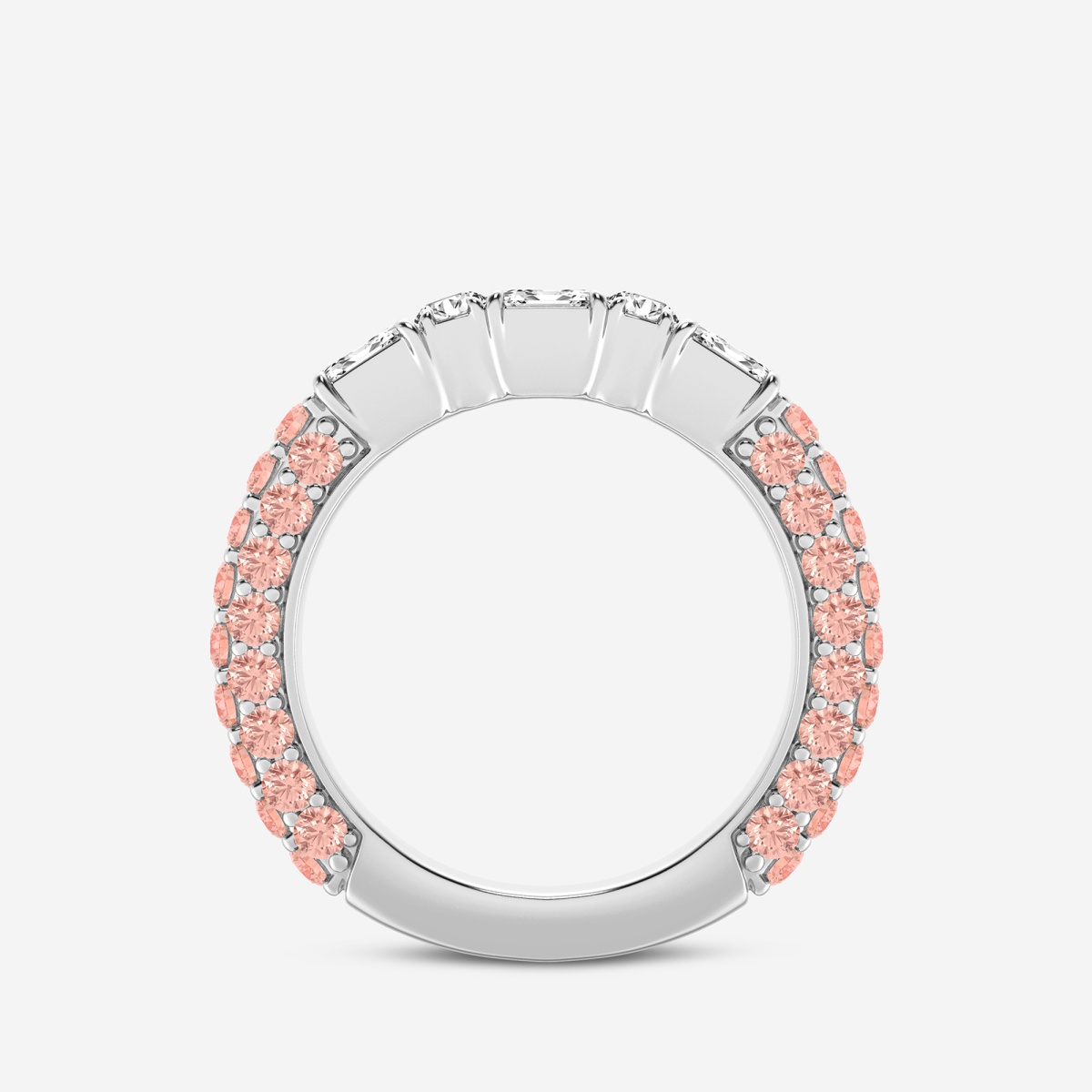 Additional Image 1 for  5/8 ctw Emerald & Round Lab Grown Diamond Rollover Fashion Band with 1.8 mm Pink Sapphire Side Stones